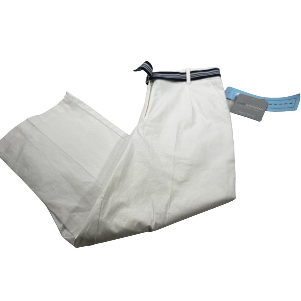 Sag Harbor Women's Size 4 Petite Sport Petite Crop Pant With Belt White New